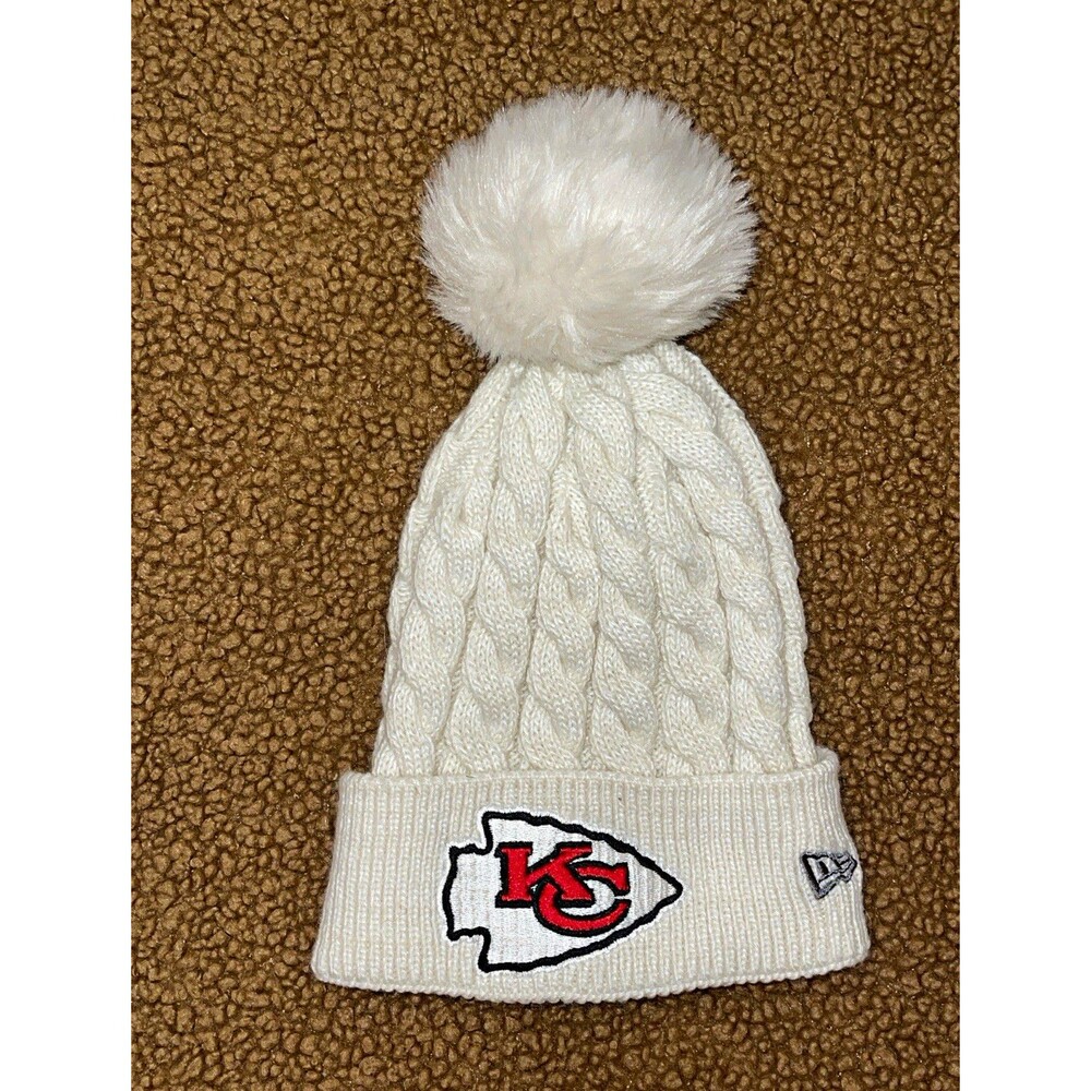 New Era Kansas City Chiefs NFL Womens Knit Pom Beanie Hat, White winter fashion